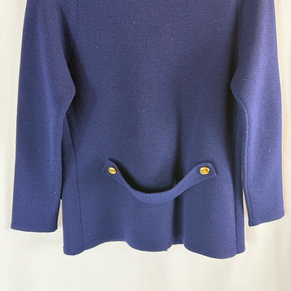 Vintage Navy Blue Knit Wool Lady Jacket Cardigan Sweater Dorce Leroy Old Money - Picture 13 of 14